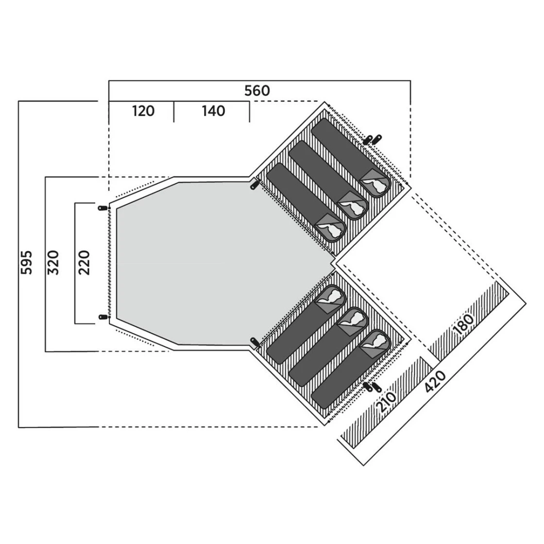 EasyCamp Zelt 'Alicante 600 Twin', 6 Personen Weiß-blau 10 EasyCamp Zelt 'Alicante 600 Twin', 6 Personen Weiß-blau – Bild 8